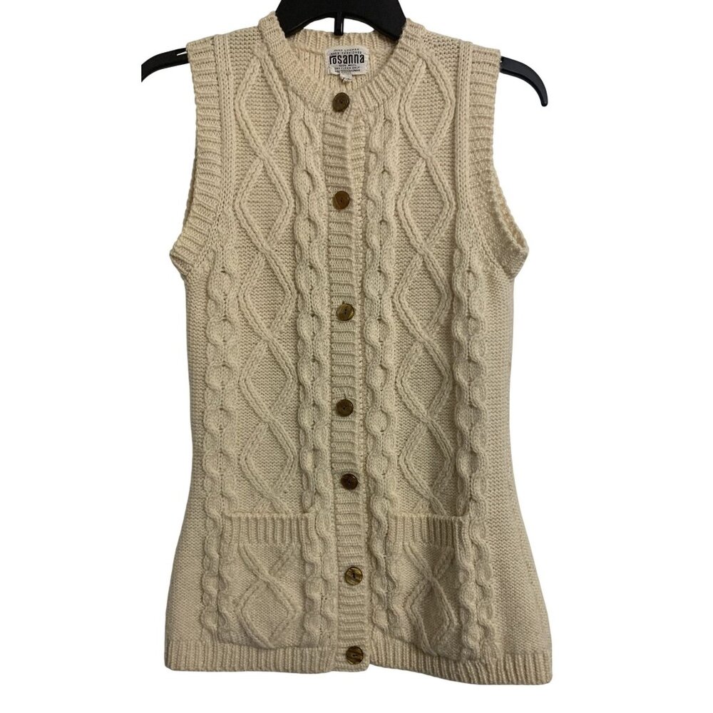 Rosanna‎ M Hand Loomed Wool Cable Knit Fisherman Winter Vest Cream